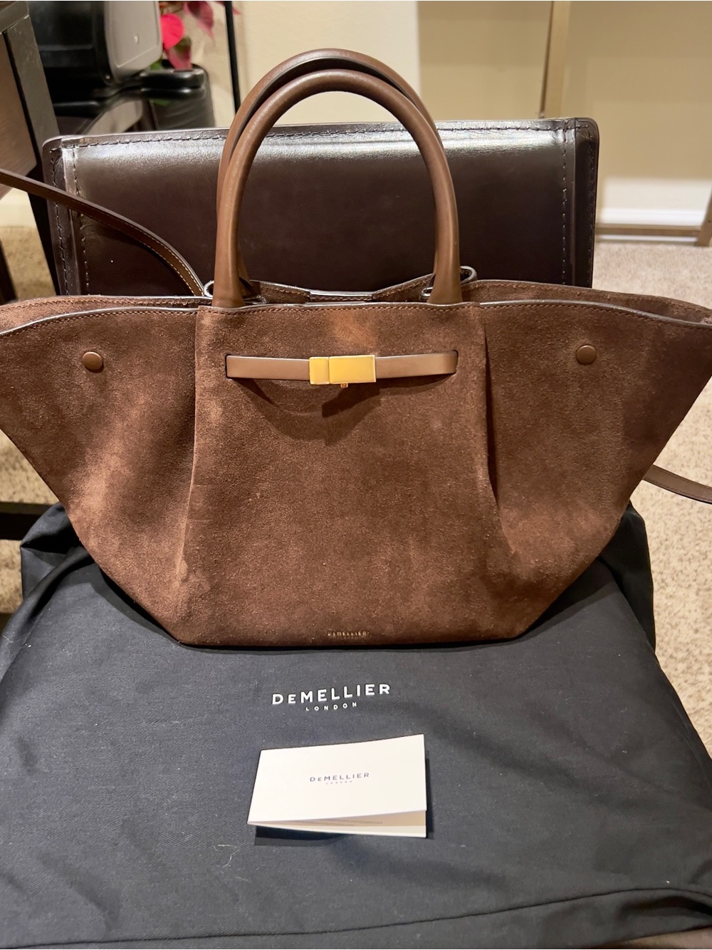 DeMellier Brown Suede Tote Bag with Gold Hardware - Picture 11 of 11
